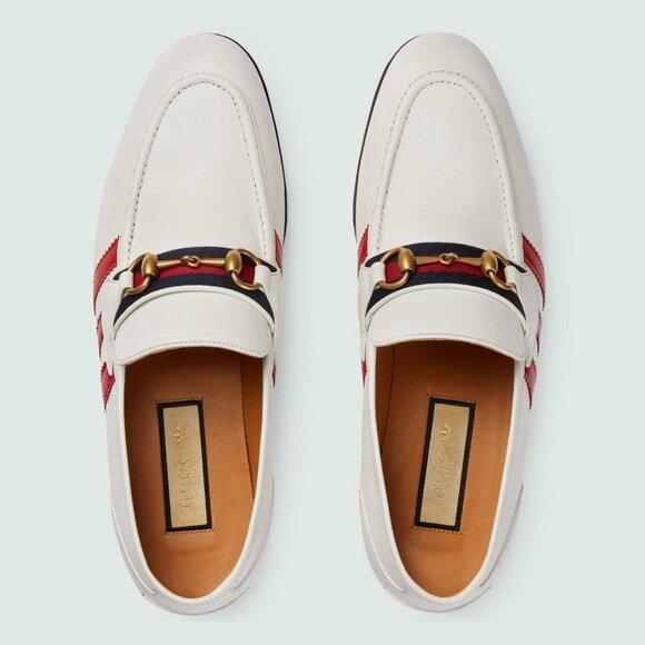 GUCCI SHOES ADIDAS TRIO STRIPE TREFOIL WHITE WEB HORSEBIT LOAFER sz 7.5 8 - Picture 2 of 15